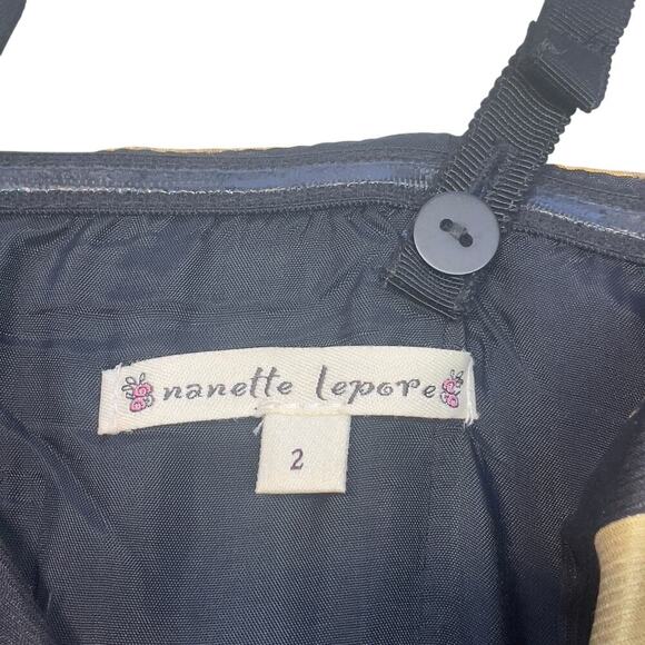 Nanette Lepore Black & Gold Beaded Linen Silk Indochine Dress Size 2 - Picture 5 of 15